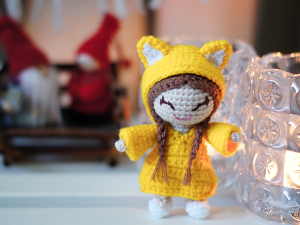 masquerade crochet pattern pack - happy girl in fox costume