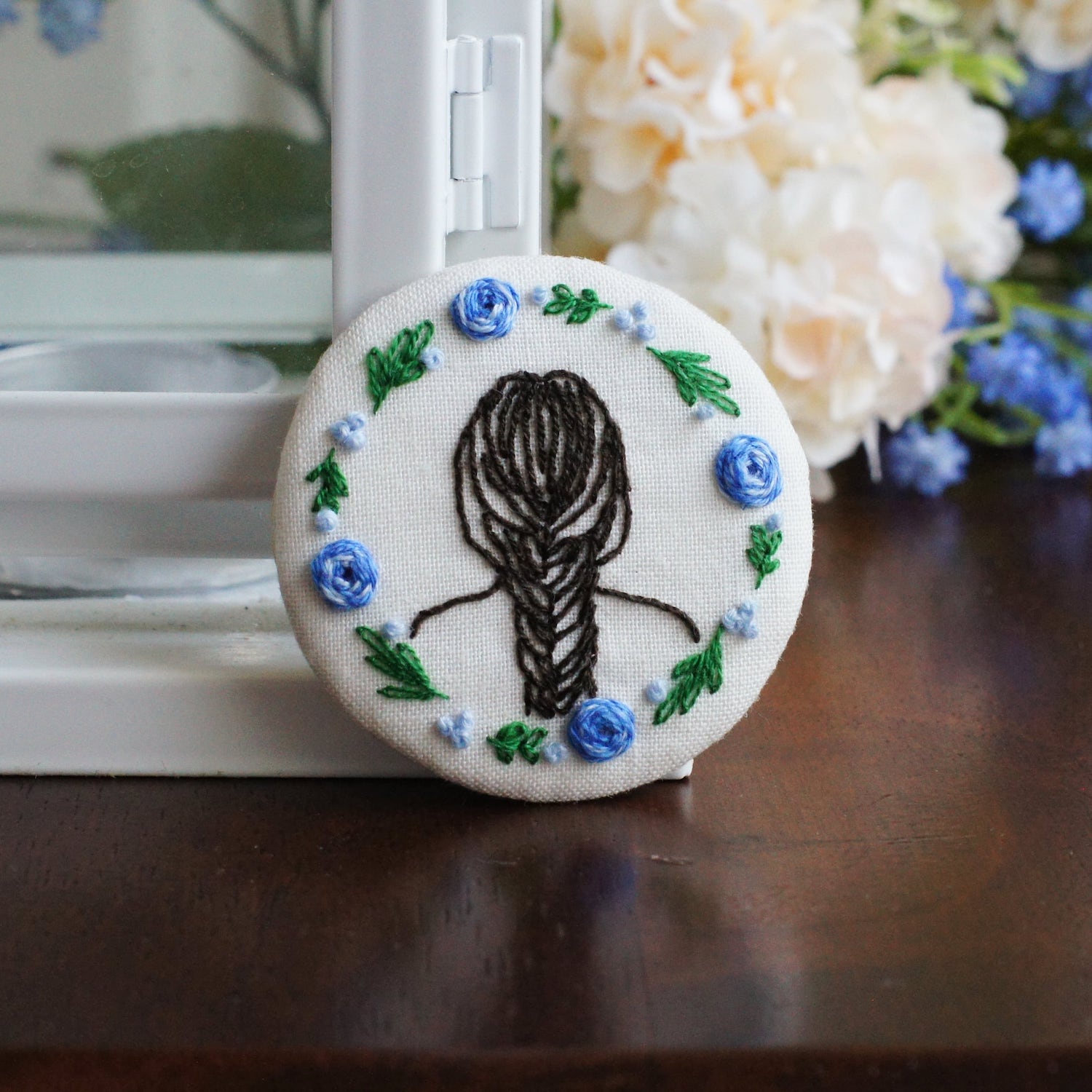 rebirth embroidered brooch pins - plaited hair