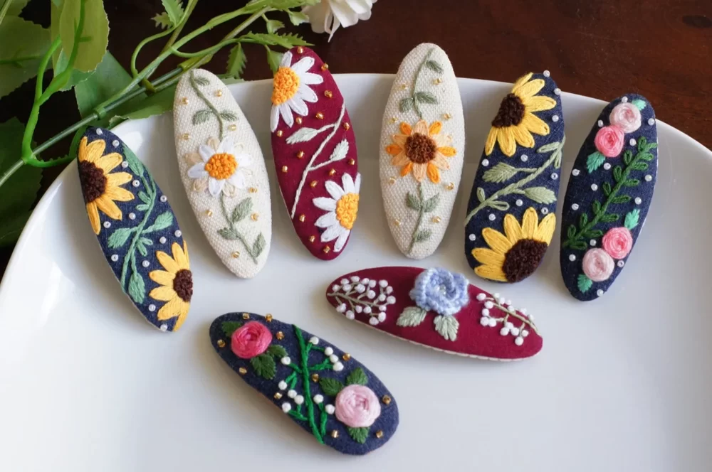 summer floral embroidered hair clips