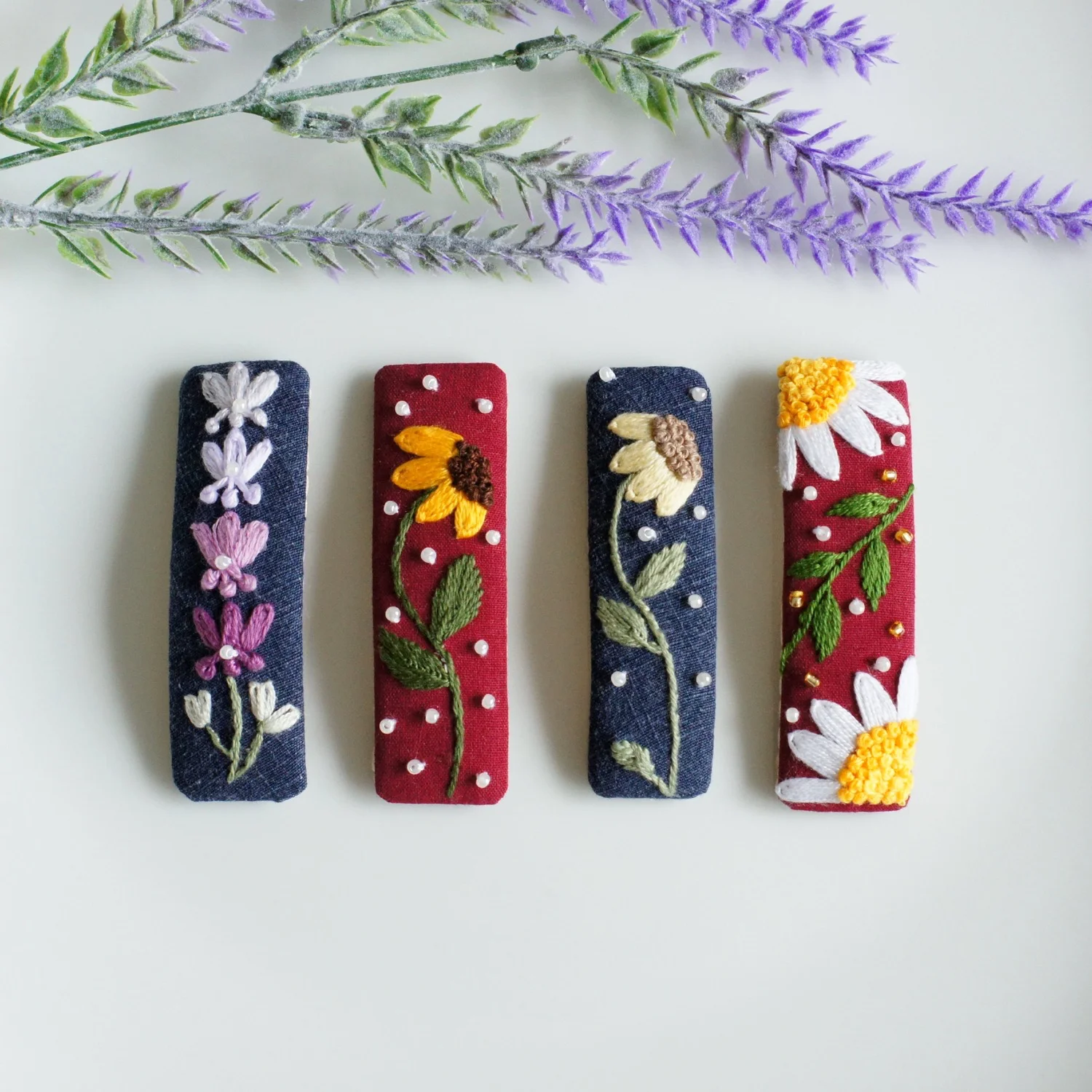 summer rectangle embroidered hair clips