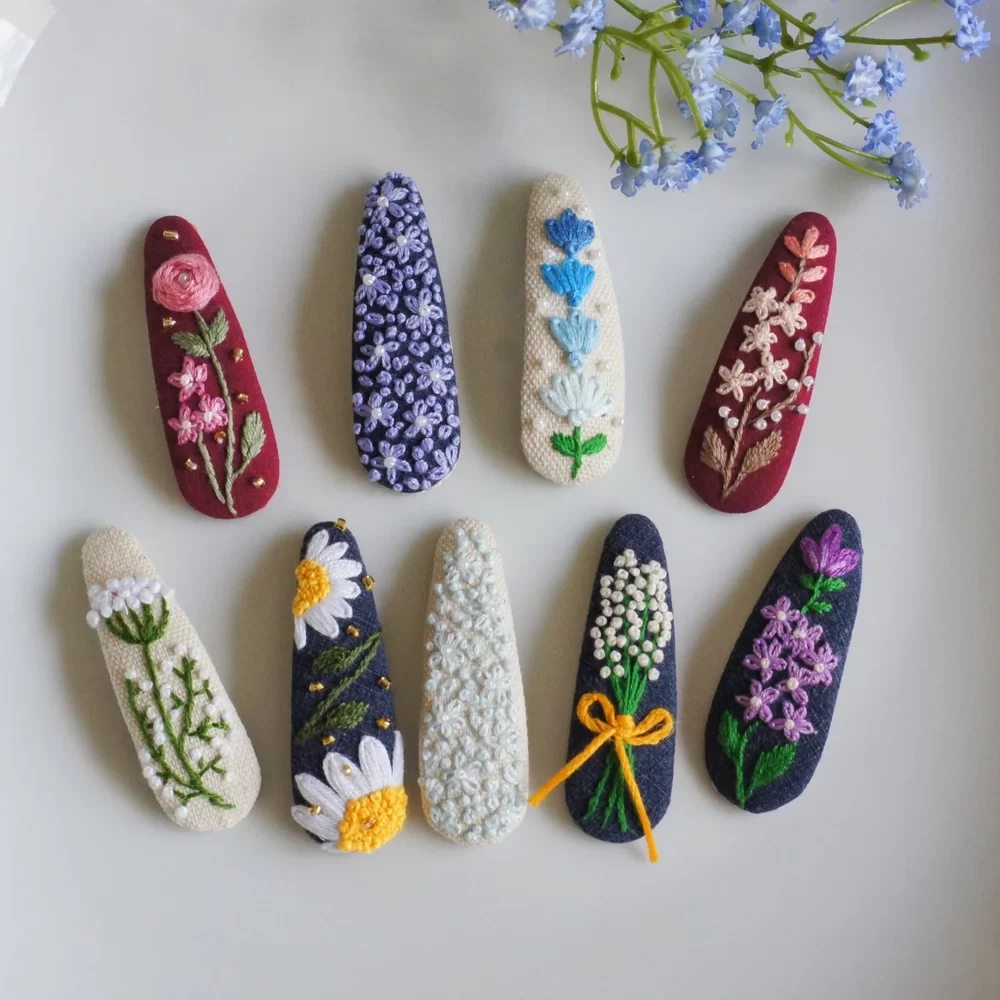summer teardrop embroidered hair clips