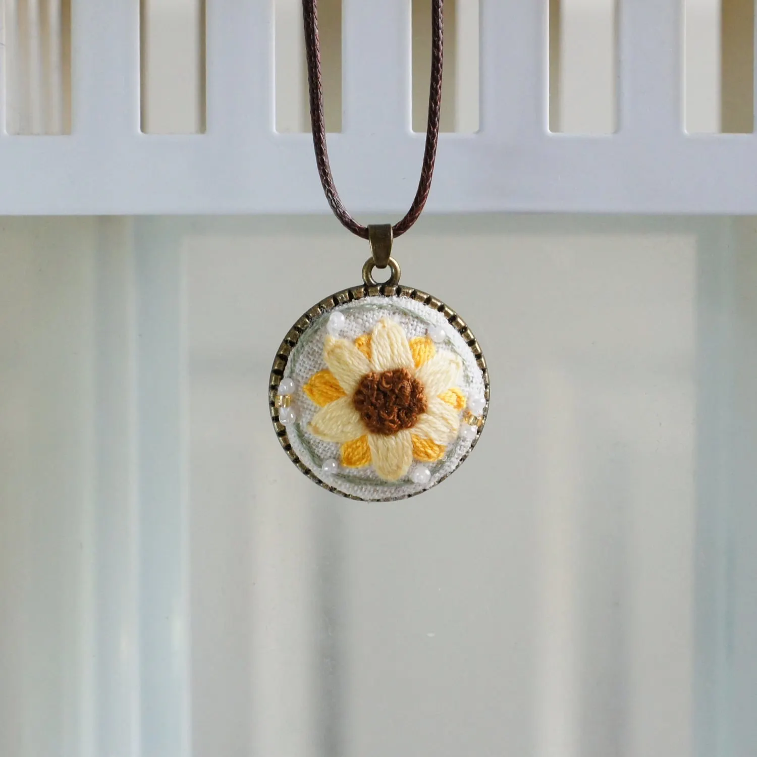 sunflower embroidered pendants