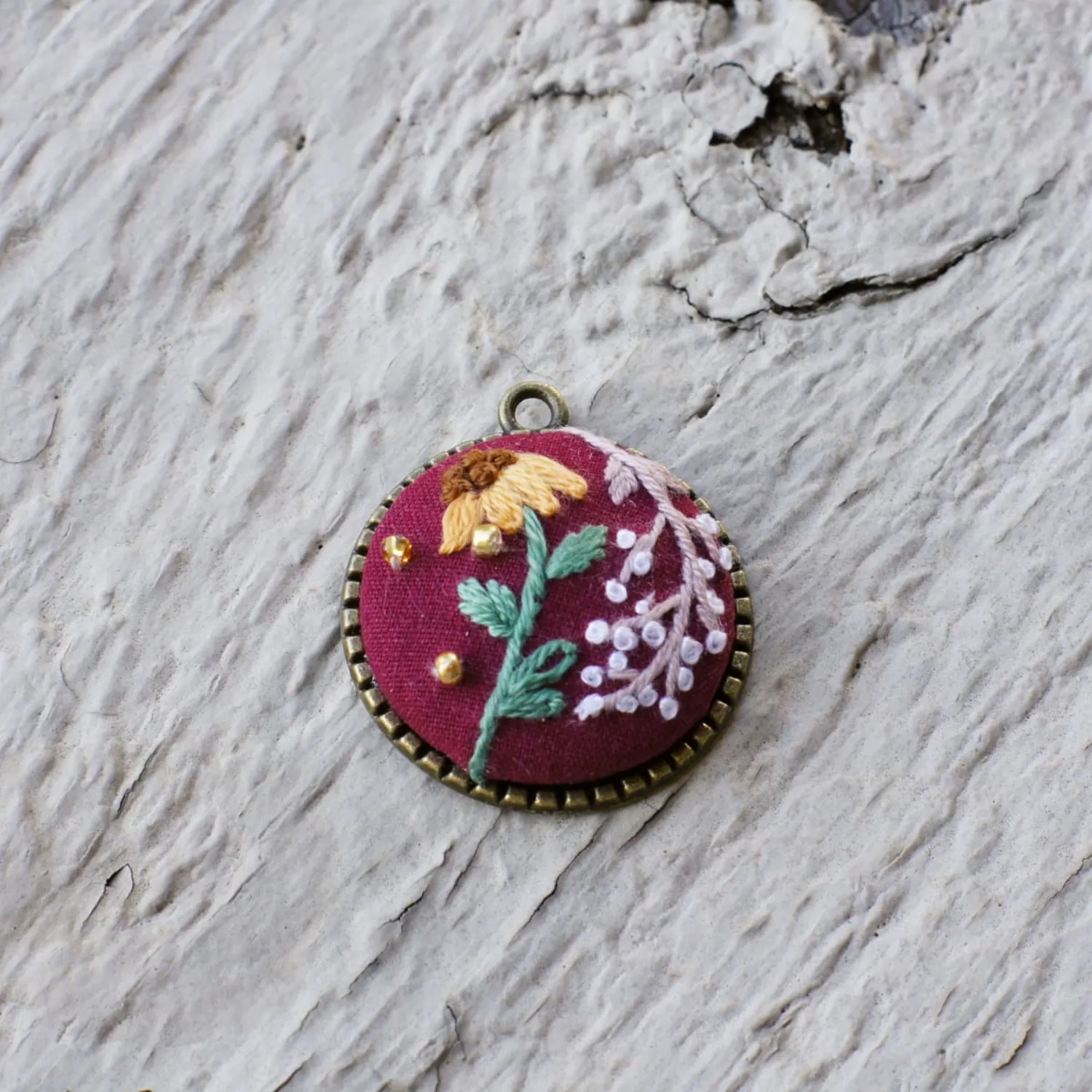 sunflower embroidered pendants