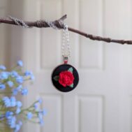 embroidery pendant necklace - red rose