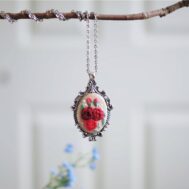 oval embroidery pendant - rose garden