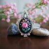 oval embroidery pendant - pink