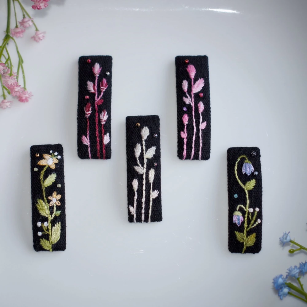 embroidered hair clips