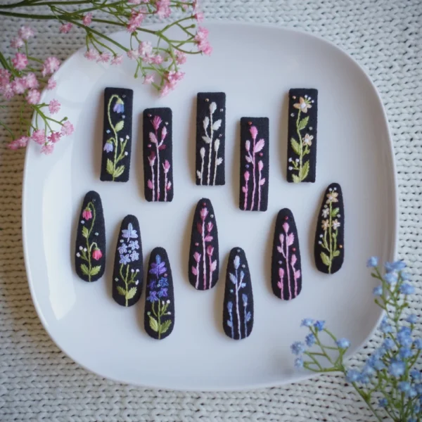embroidered hair clips
