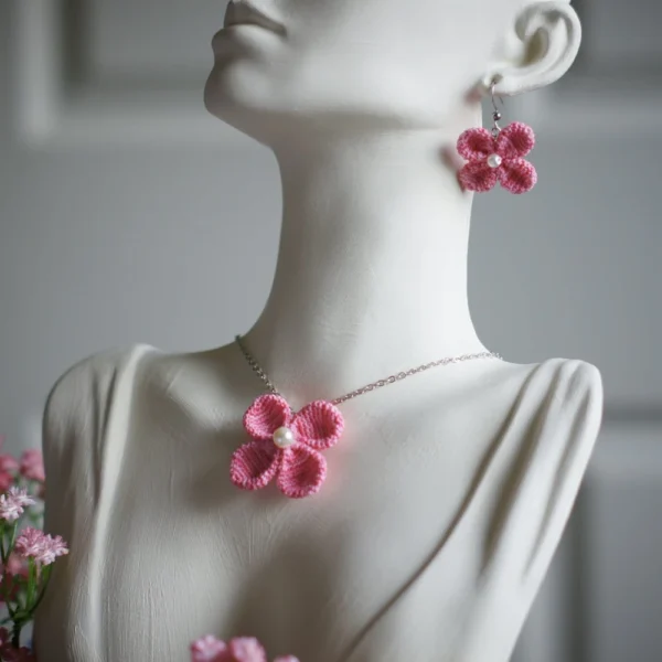 crochet flower jewelry set