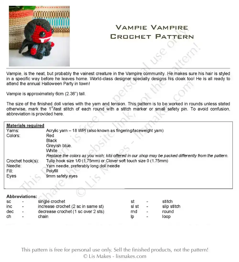 free crochet pattern - halloween vampire