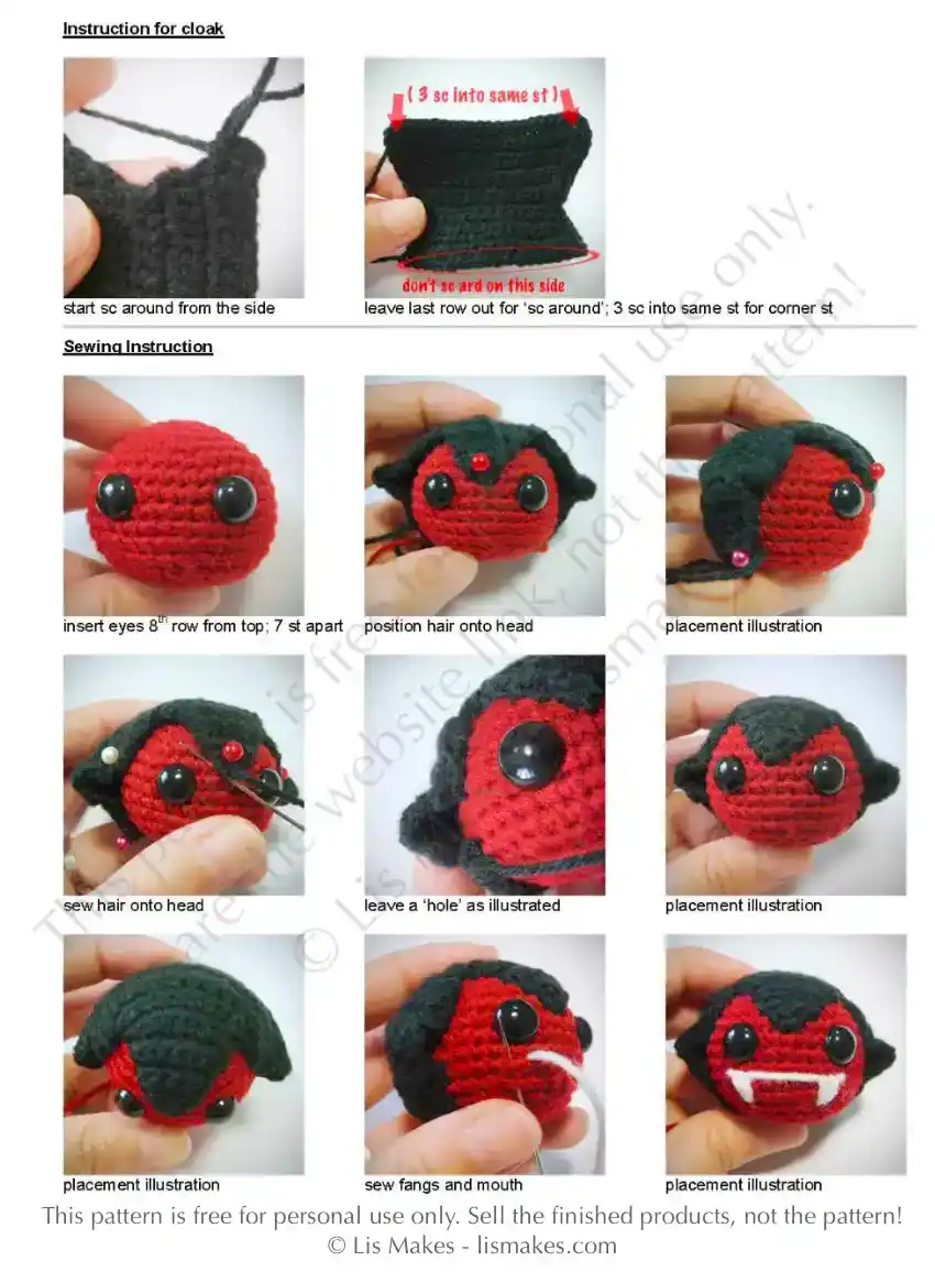 free crochet pattern - halloween vampire