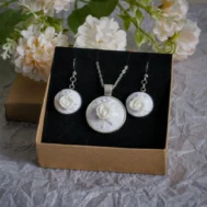 white rose embroidered jewelry set
