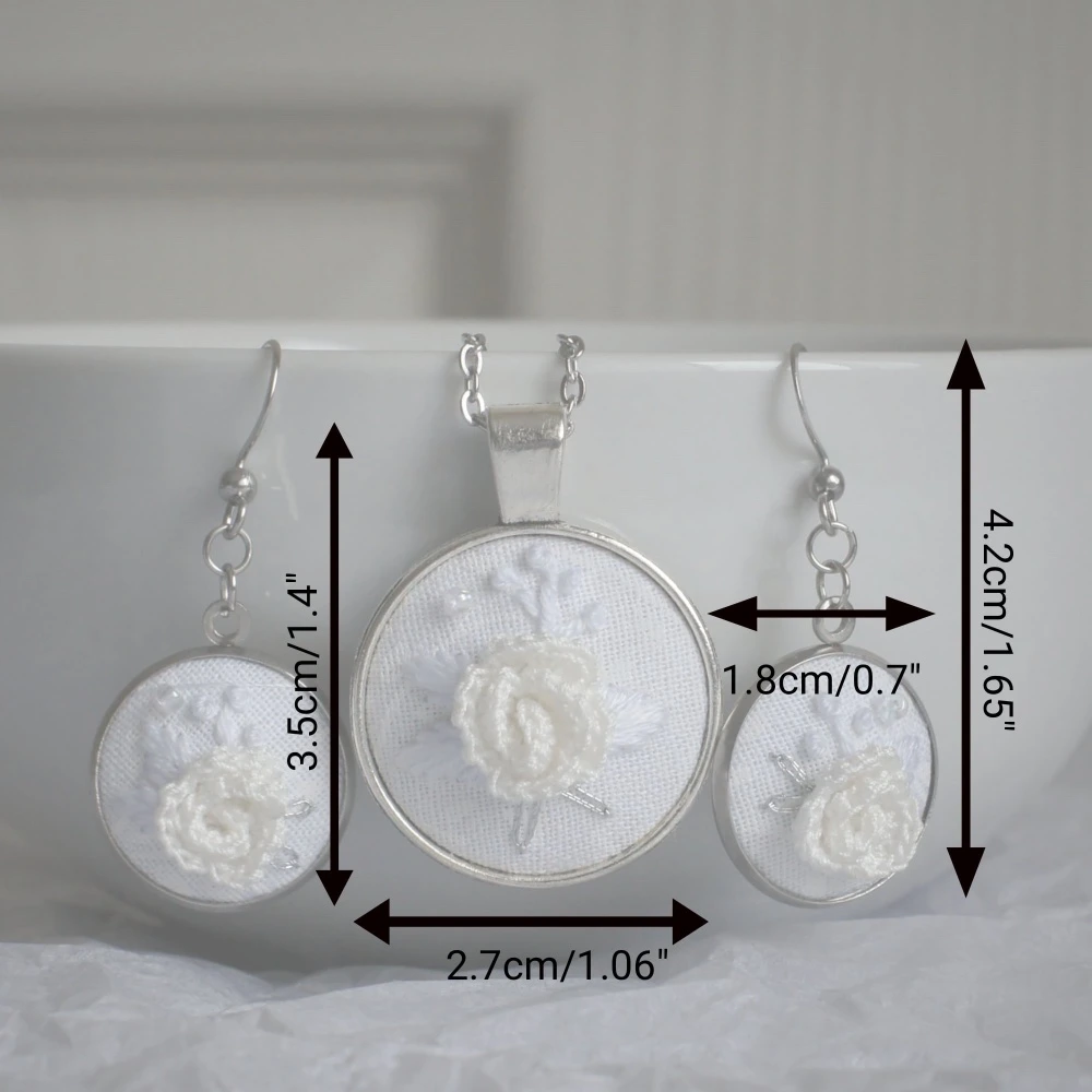 white rose embroidered jewelry set