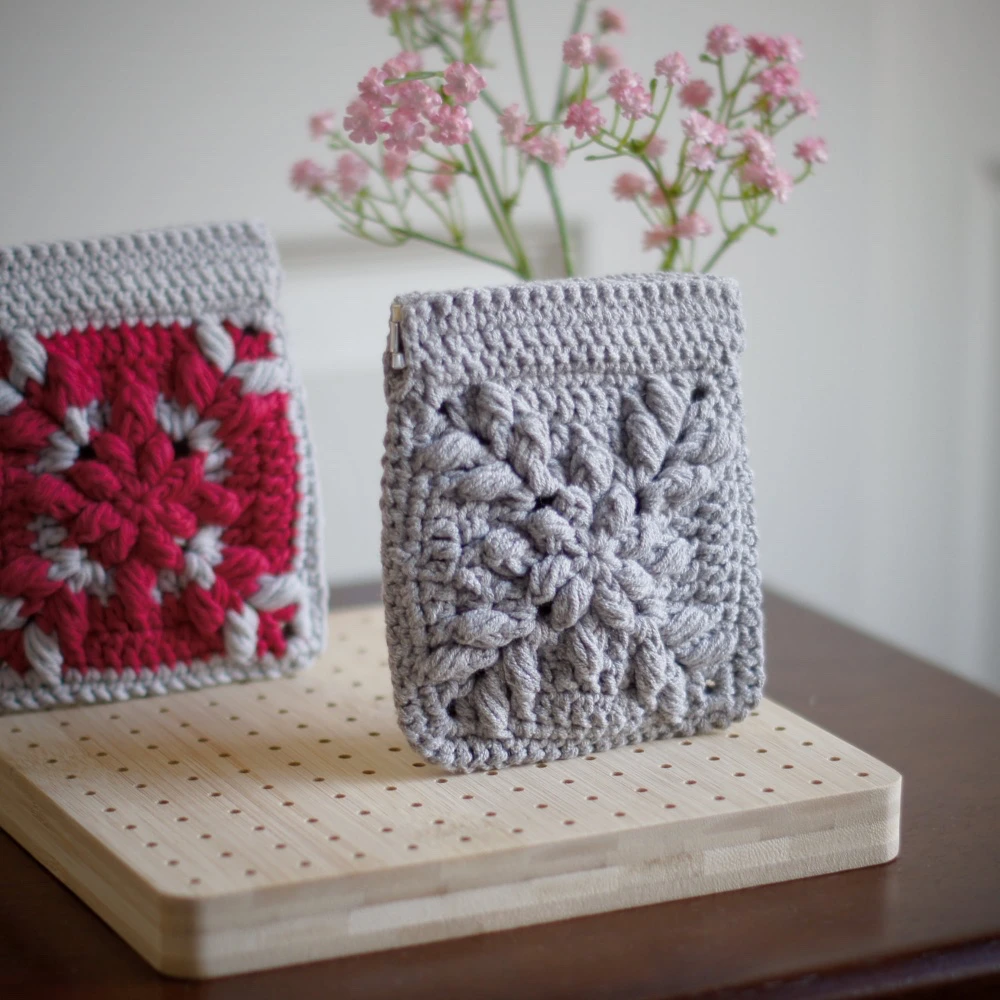 floral burst granny square pouch