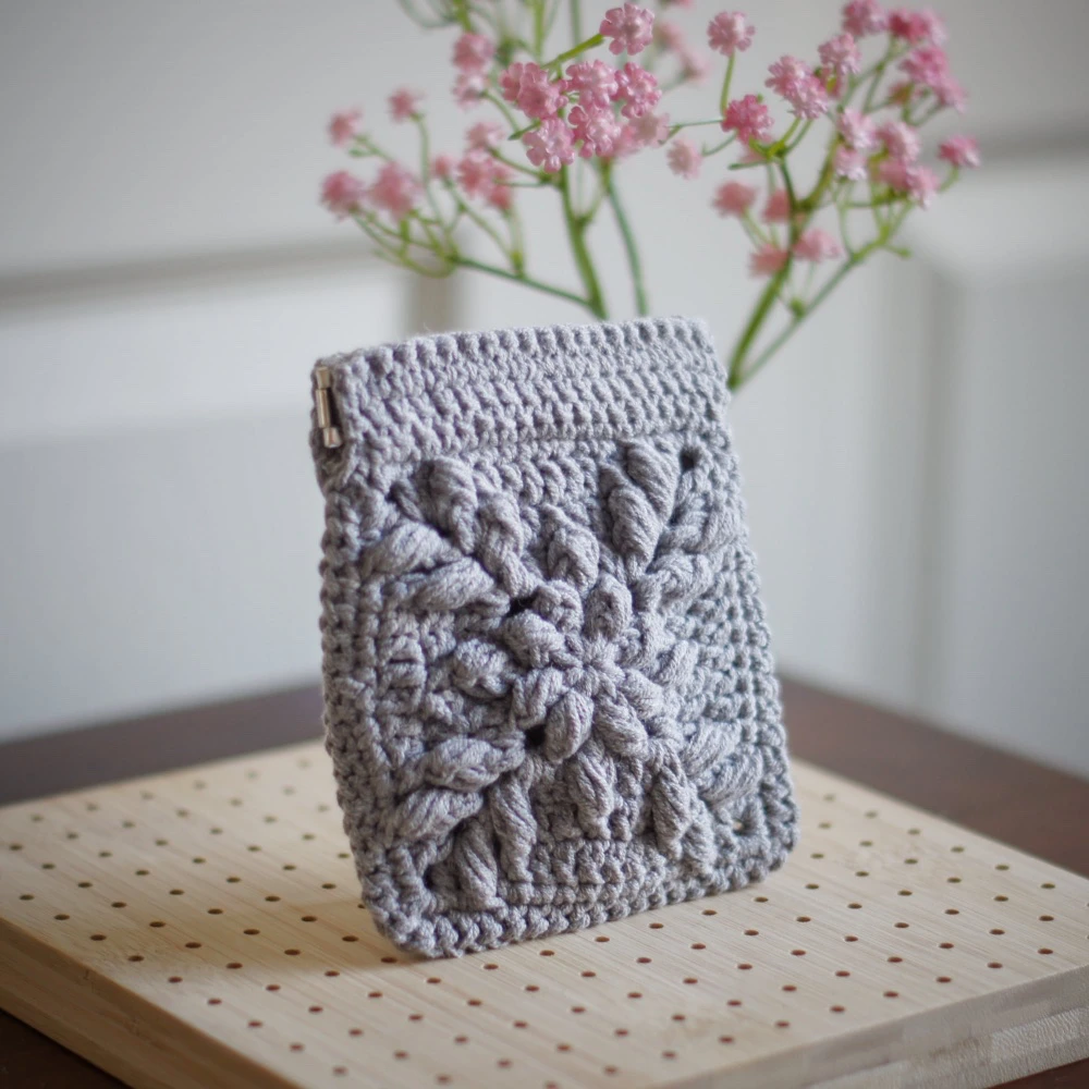 floral burst granny square pouch