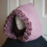 balaclava hood in mauve and wine