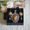 embroidered yellow rose jewelry gift set