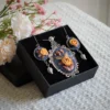 embroidered yellow rose jewelry gift set