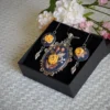embroidered yellow rose jewelry gift set