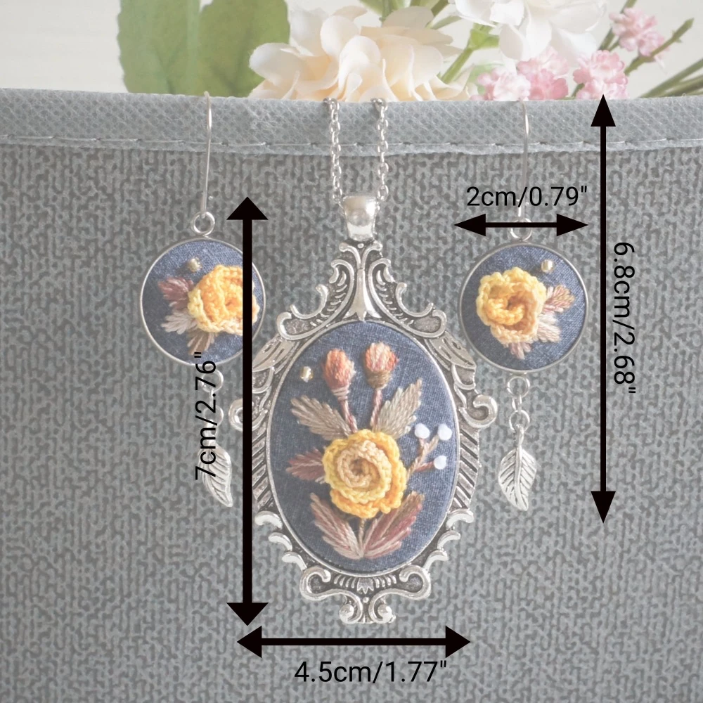 embroidered yellow rose jewelry gift set