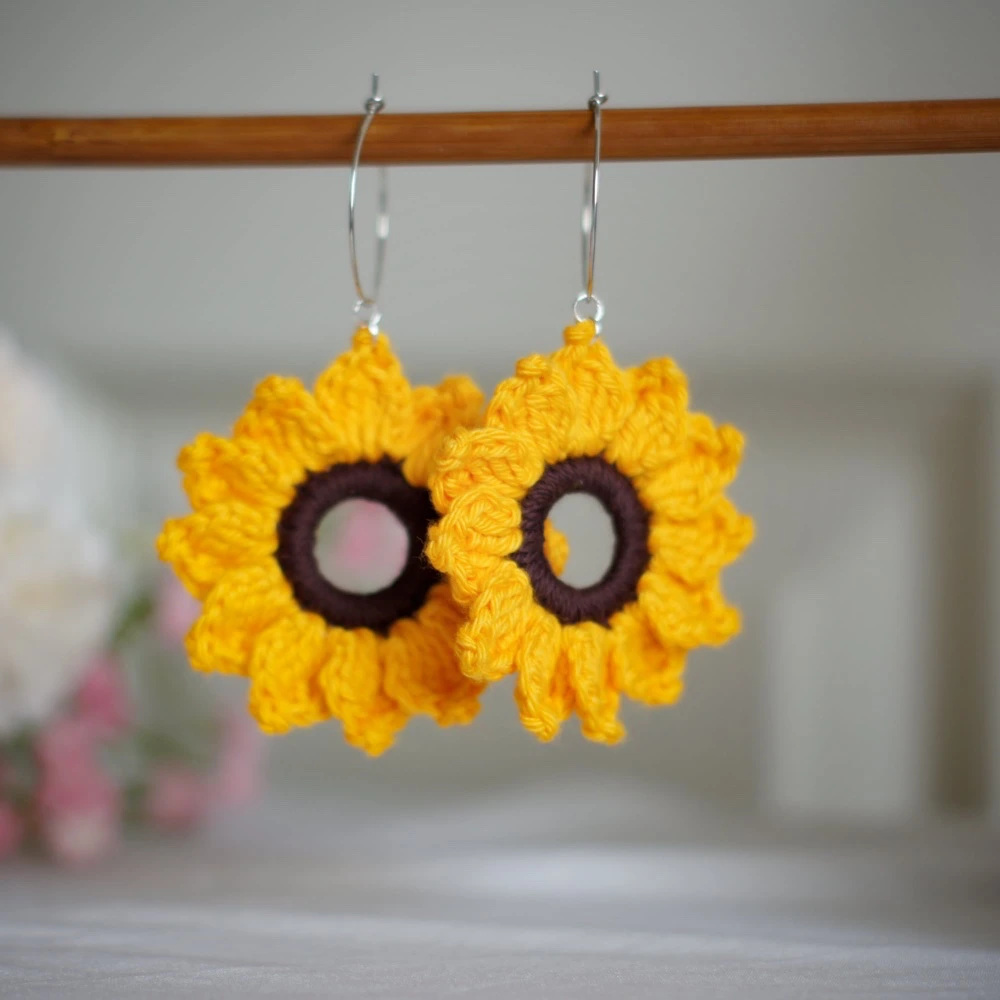 Crochet Sunflower Earrings