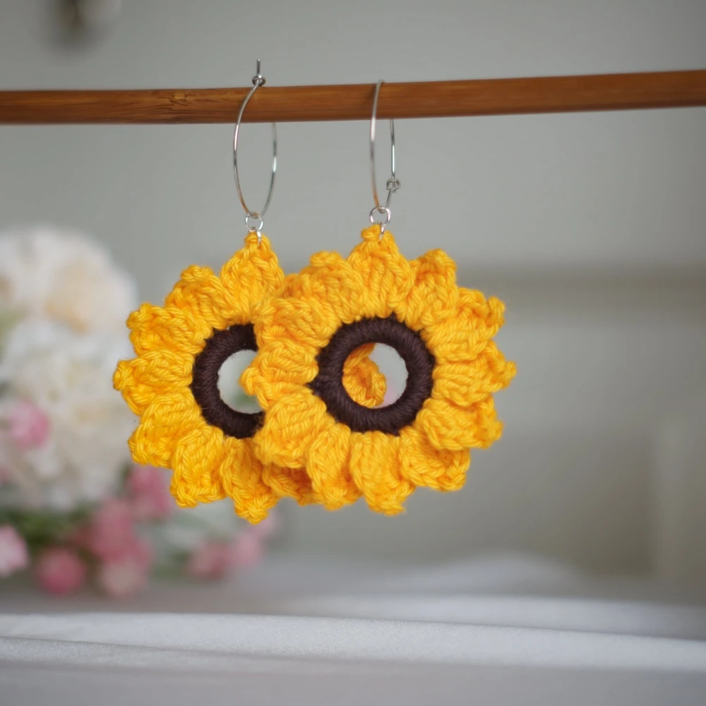 Crochet Sunflower Earrings