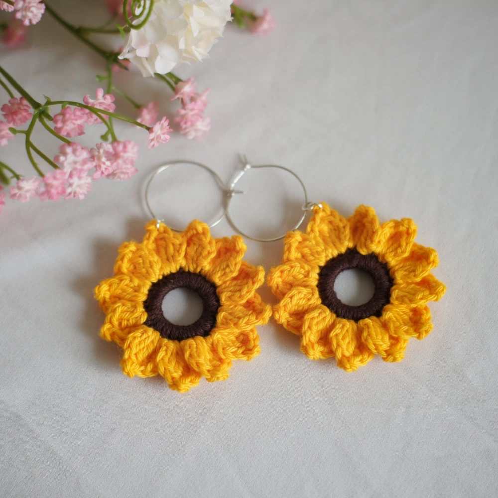 Crochet Sunflower Earrings