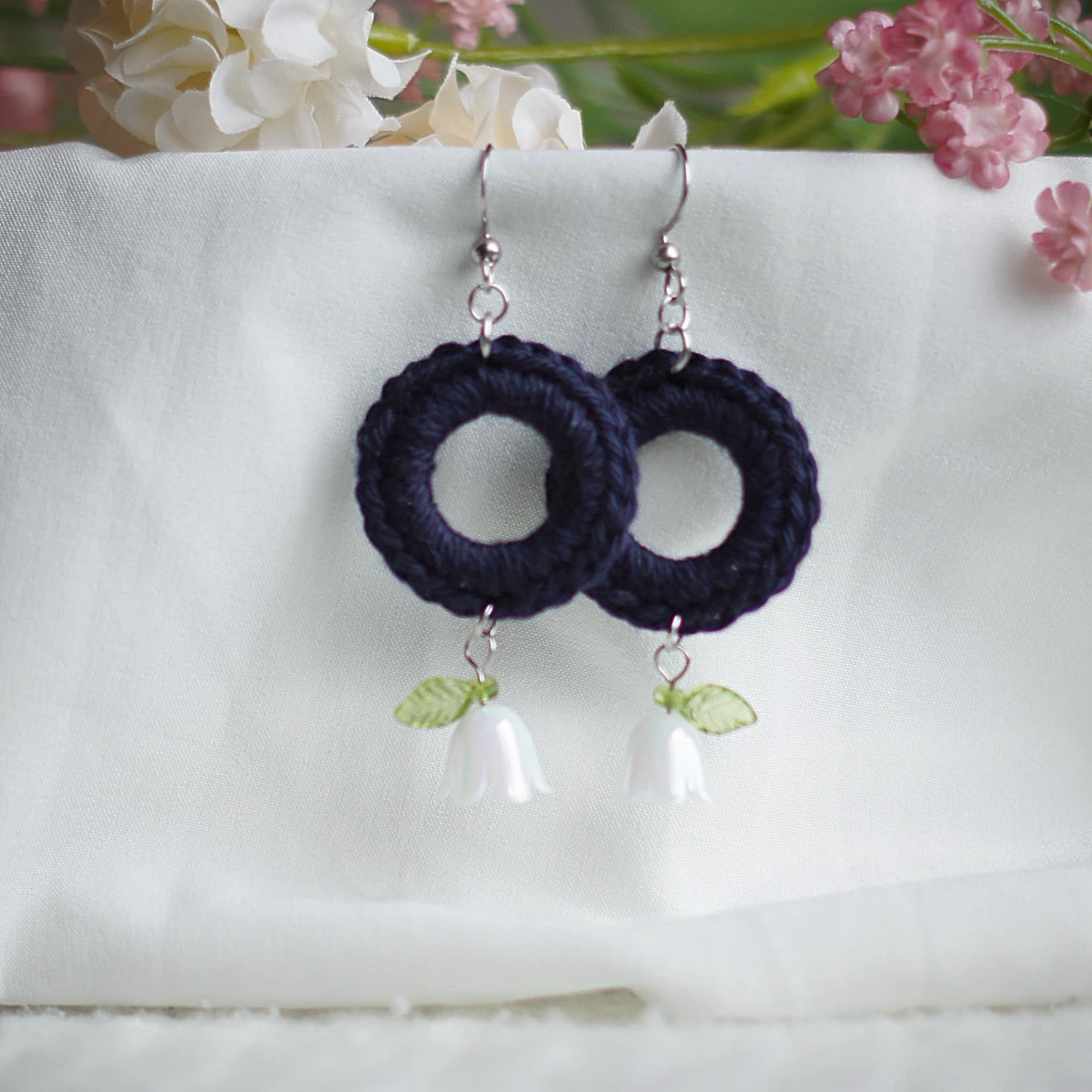 colorful spring earrings with lily valley