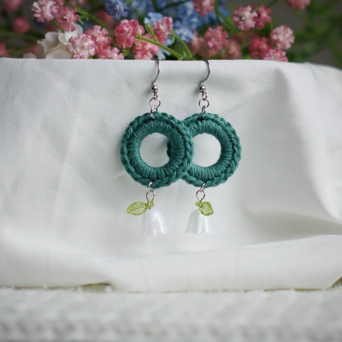 colorful spring earrings with lily valley