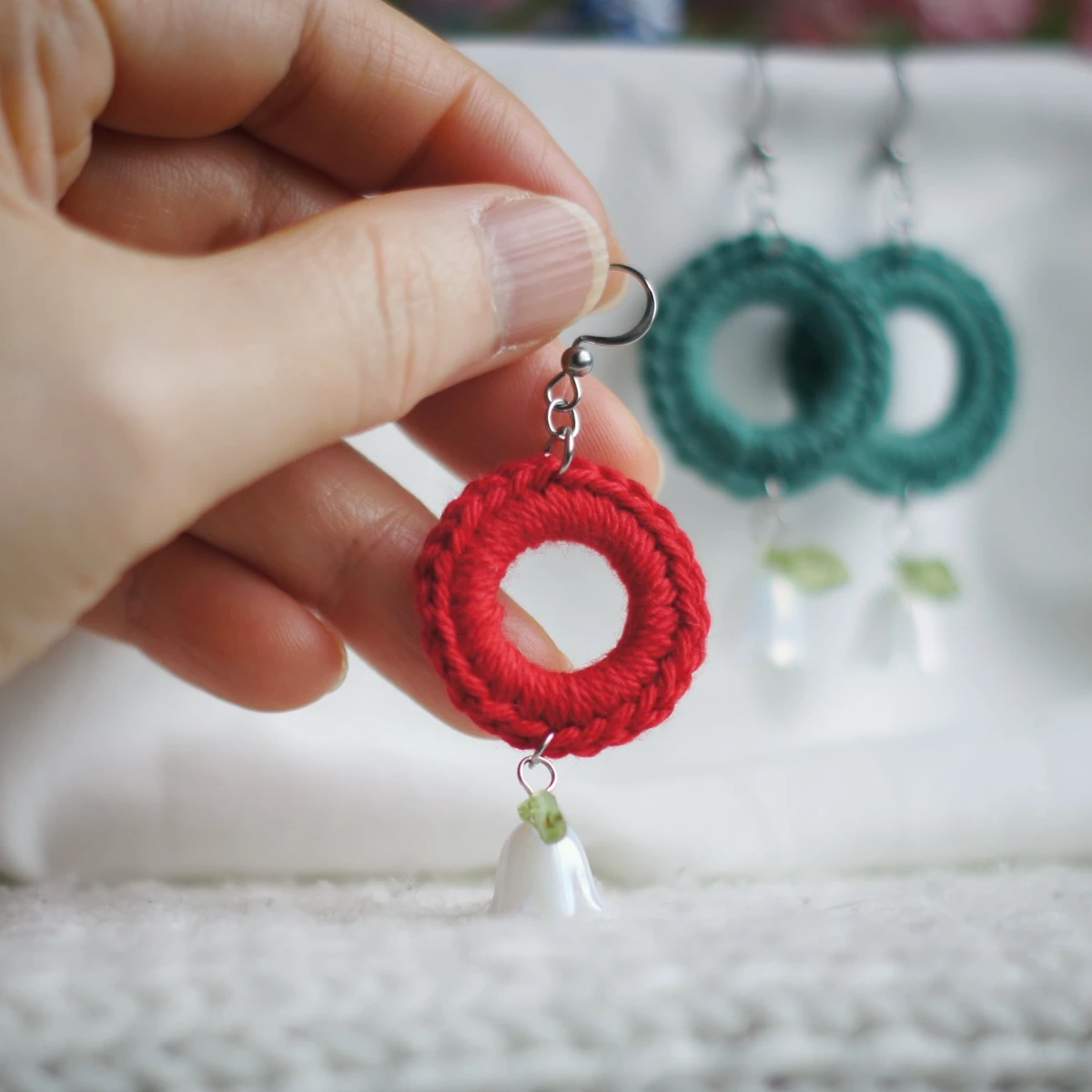 colorful spring earrings with lily valley