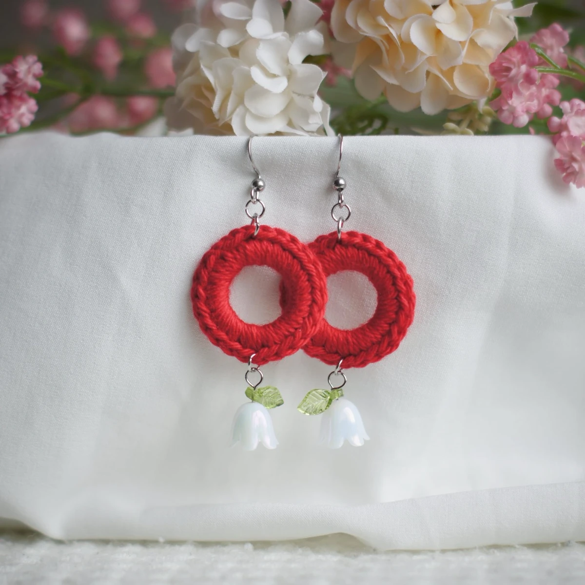 colorful spring earrings with lily valley