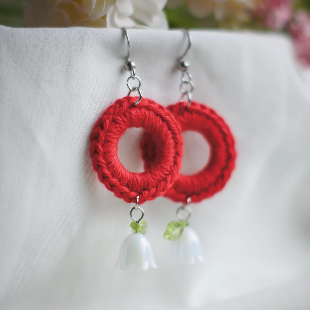 colorful spring earrings with lily valley