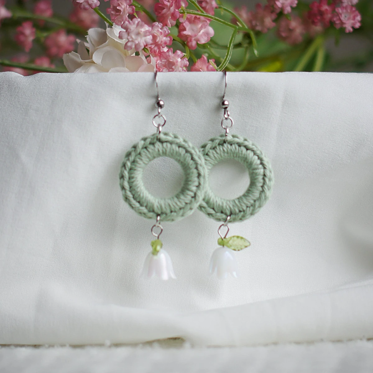 colorful spring earrings with lily valley