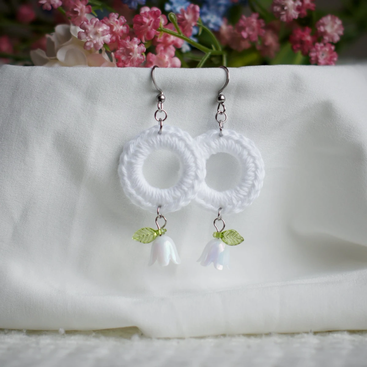 colorful spring earrings with lily valley