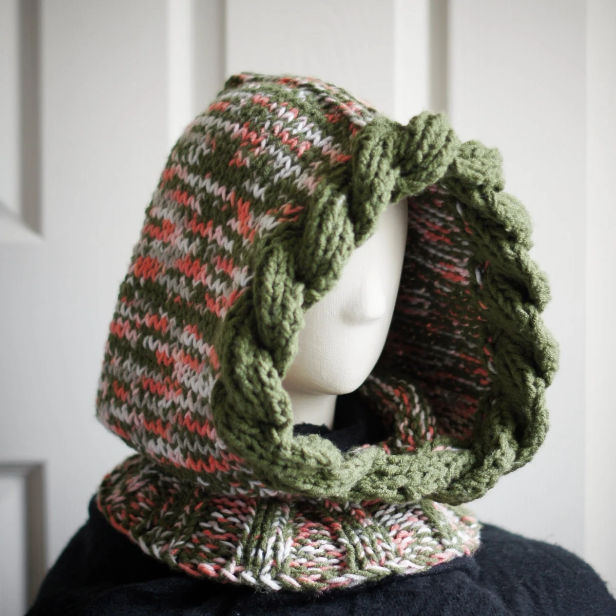olive with orange bursts knitted balaclava