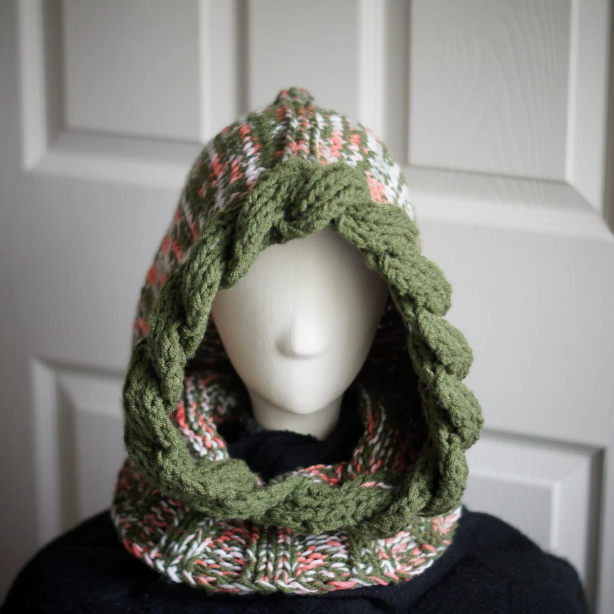 olive with orange bursts knitted balaclava