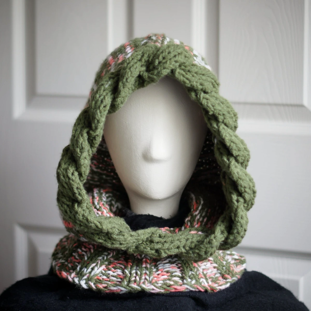 olive with orange bursts knitted balaclava