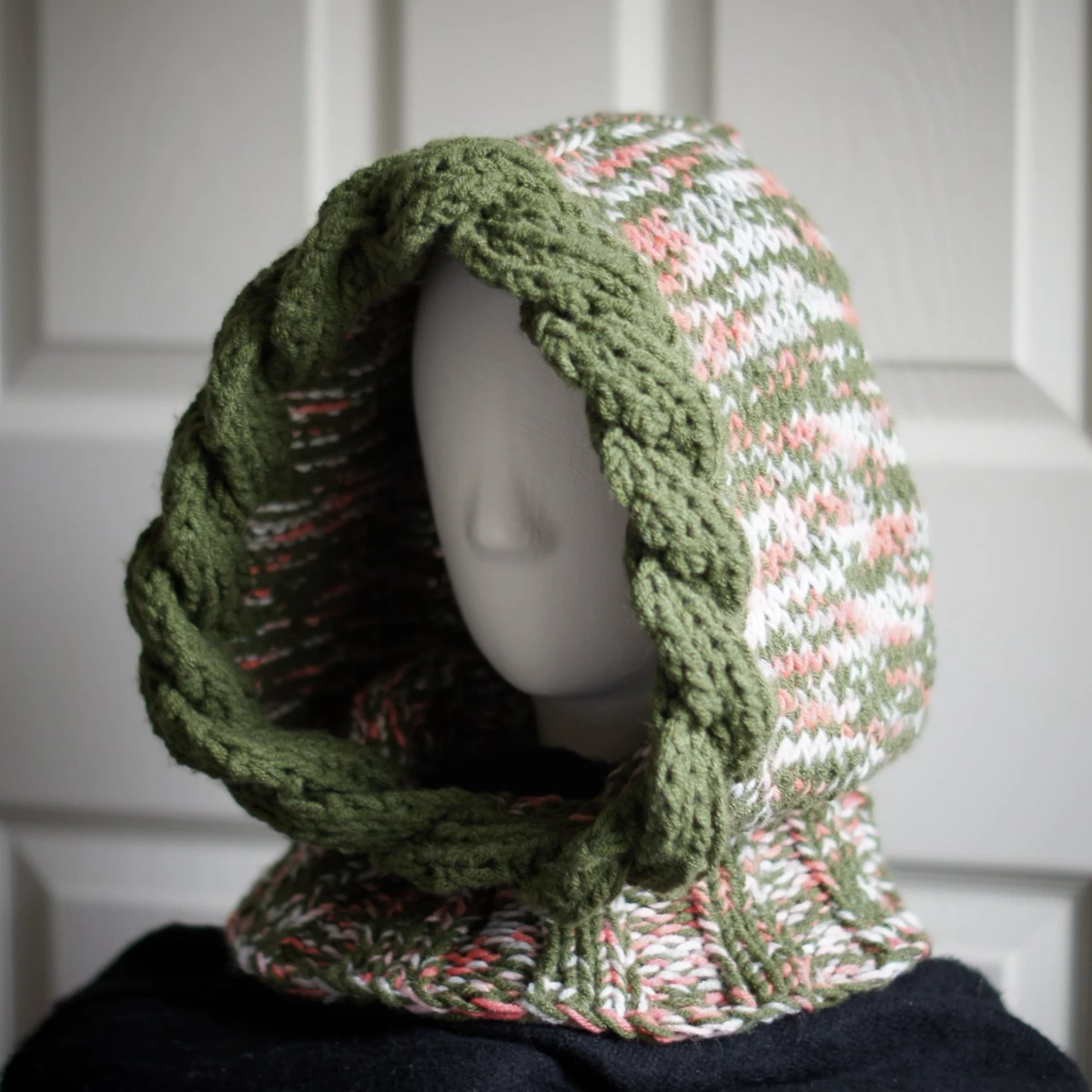 olive with orange bursts knitted balaclava