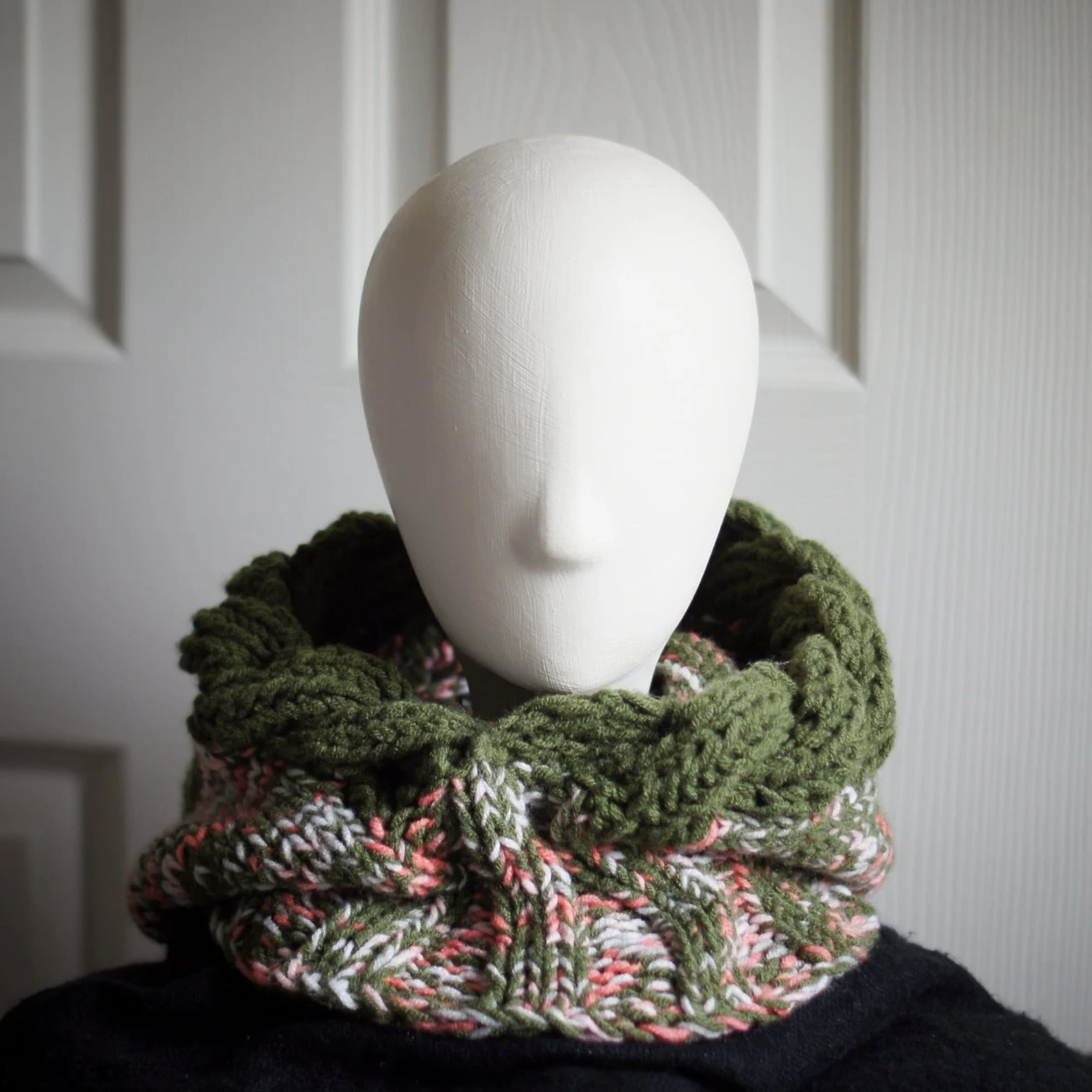 olive with orange bursts knitted balaclava