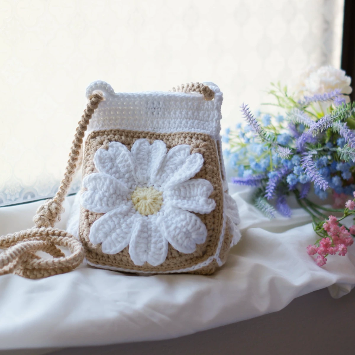 daisy granny square sling bag