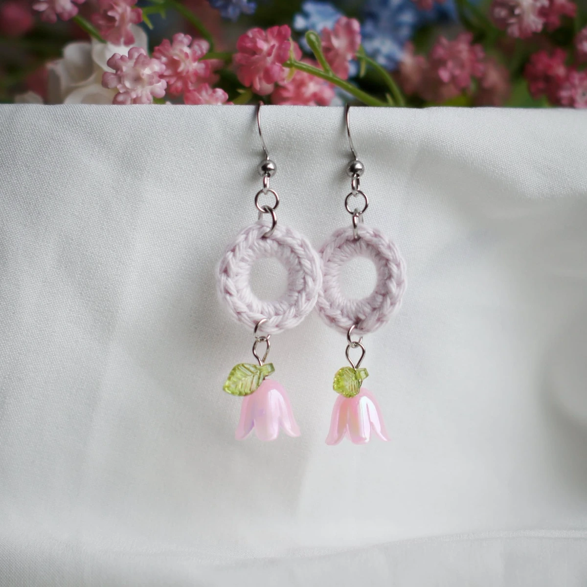 colorful spring earrings with lily valley
