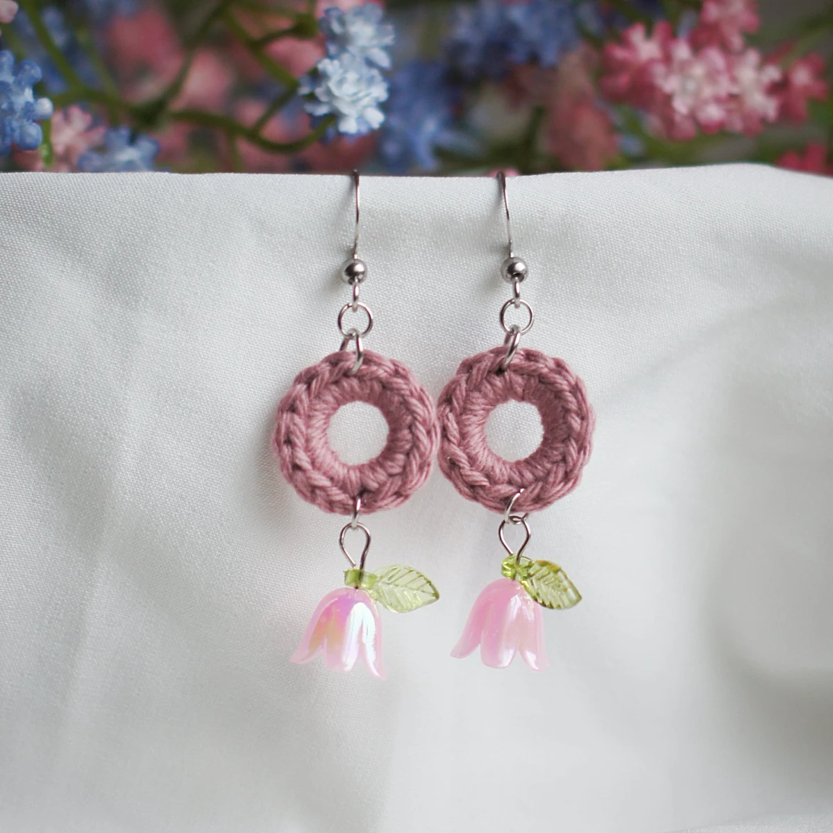 colorful spring earrings with lily valley