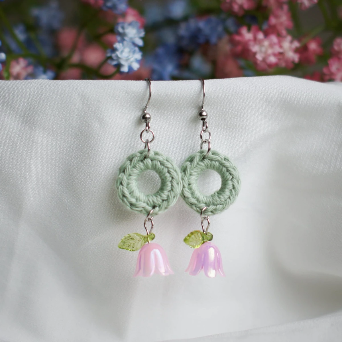 colorful spring earrings with lily valley