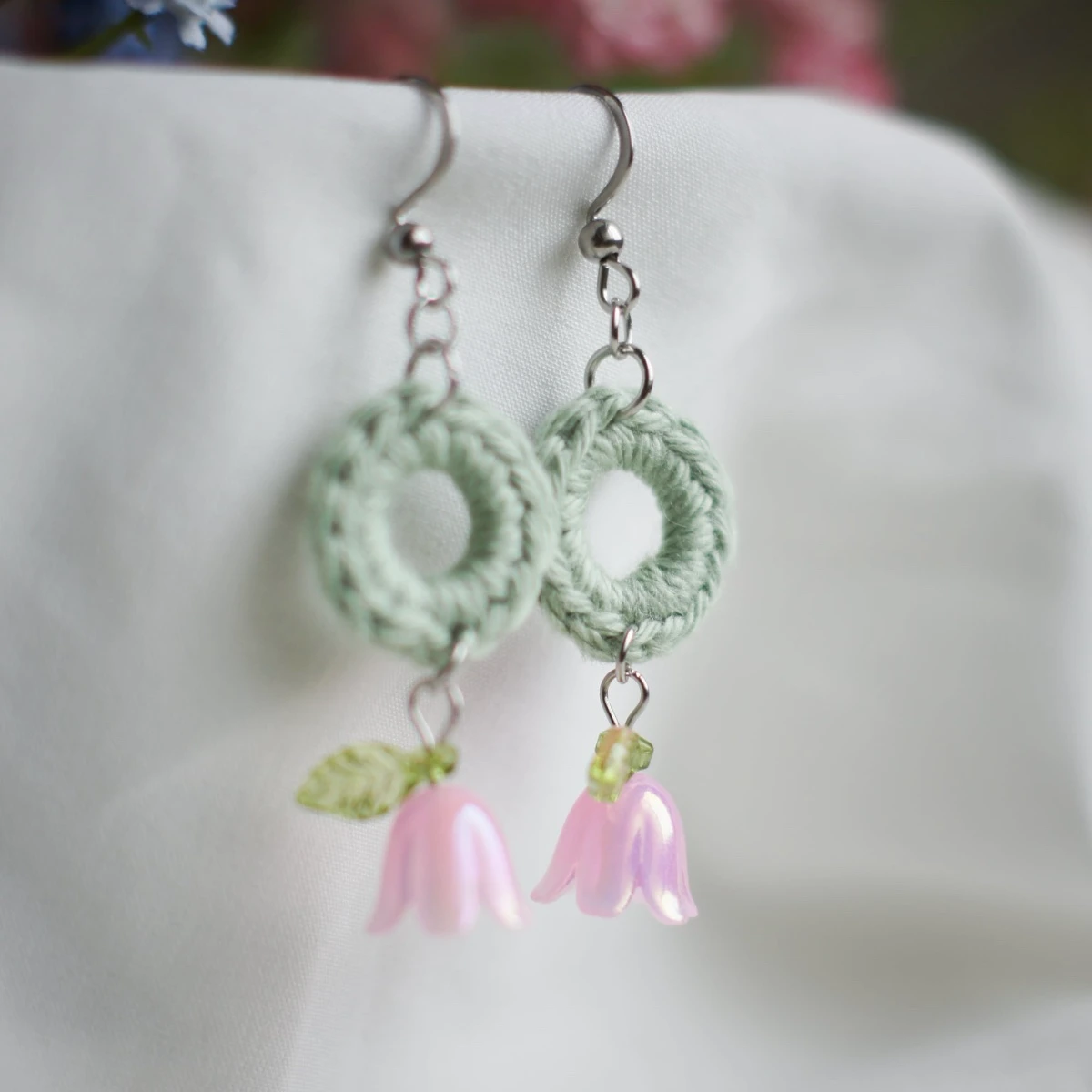 colorful spring earrings with lily valley