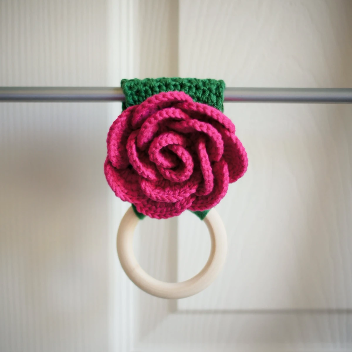 crochet rose towel holder
