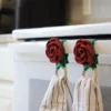 crochet rose towel holder
