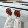 crochet rose towel holder