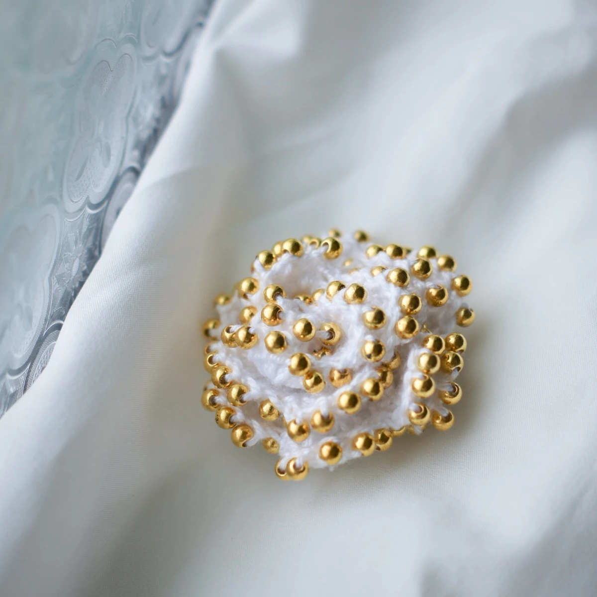 crochet beaded rose brooch