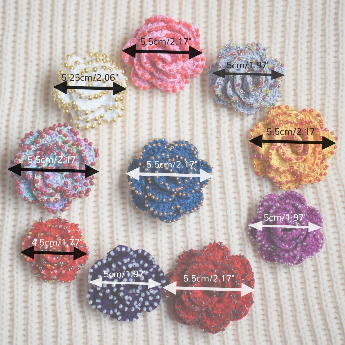 crochet beaded rose brooch