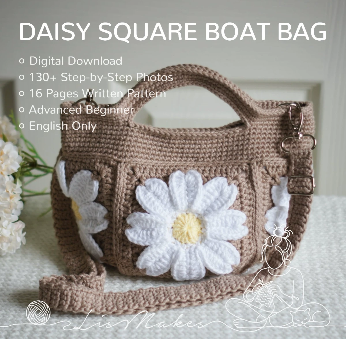 crochet granny square daisy bag pattern